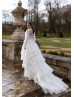 Long Sleeves Beaded White Organza Layered Wedding Dress